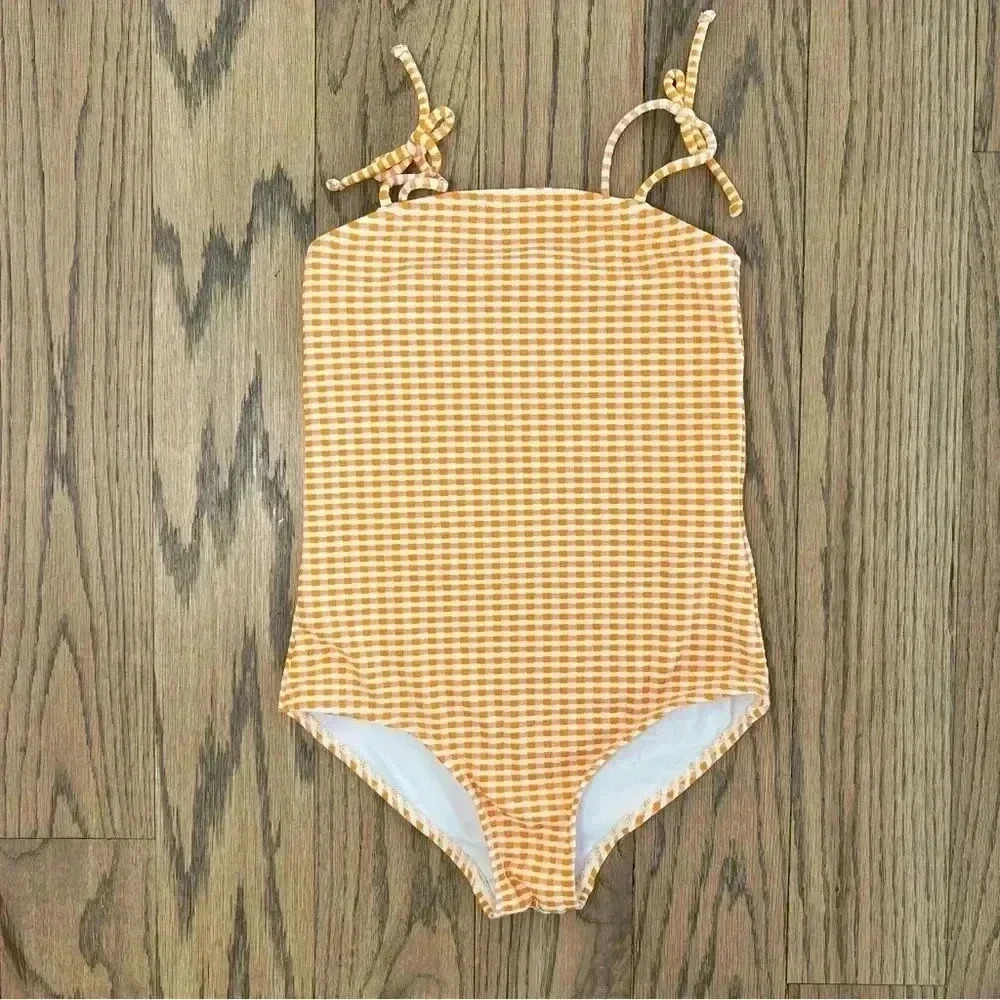 Cotton On Kids Girls Kerrie One Piece Orange and White Checkered Swimsuit Size 8